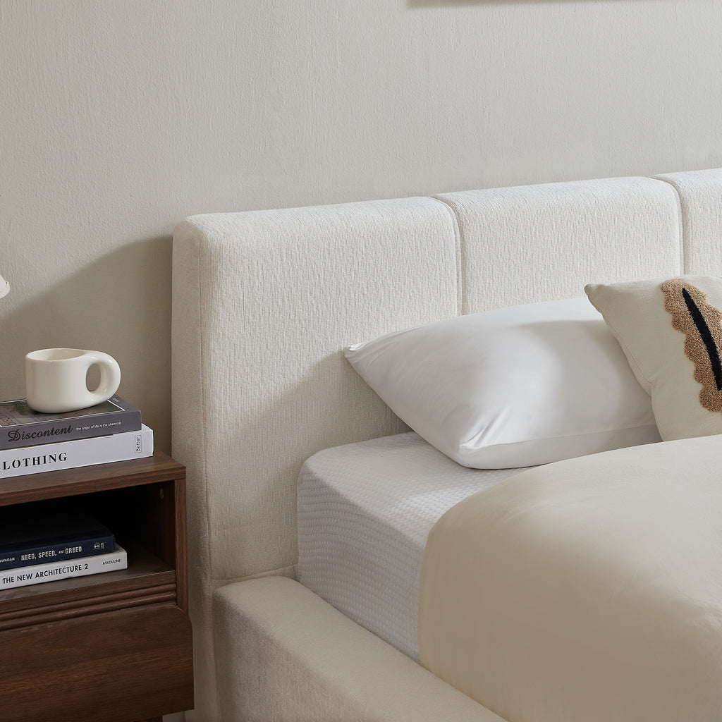 Cama de 160x200 cm con cabeza con relleno, armazón de acero reforzado, sin boxspring: montaje sencillo, alta estabilidad, no incluye colchón.
