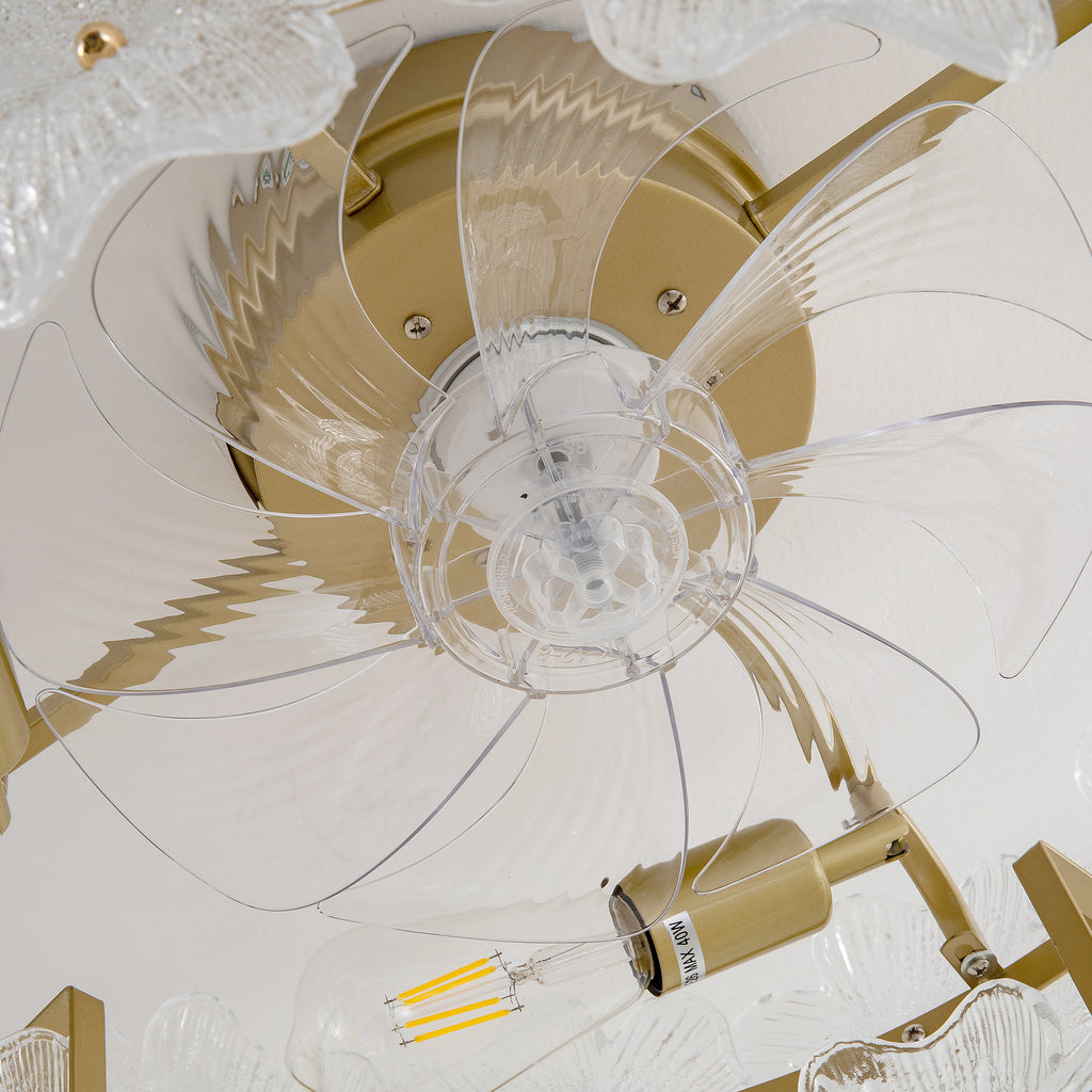 Ventilador de techo de 20 pulgadas con cubierta de cristal de vidrio, alas de ABS, motor de corriente directa silencioso y eficiente en energía, 6 ajustes de velocidad, funciones de avance y retroceso, soporte para operación con app y control remoto