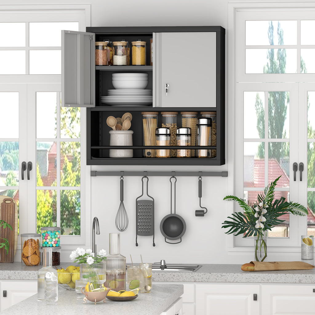 Gabinet de almacenamiento metálico alto con 2 puertas y estantes ajustables, gabinete de despensa de acero para la cocina, sala de estar, comedor, oficina doméstica