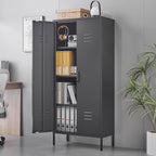 Gabinet de almacenamiento metálico alto negro con 2 puertas y estantes ajustables, gabinete multifuncional para oficina, cuarto de utilidades y garaje