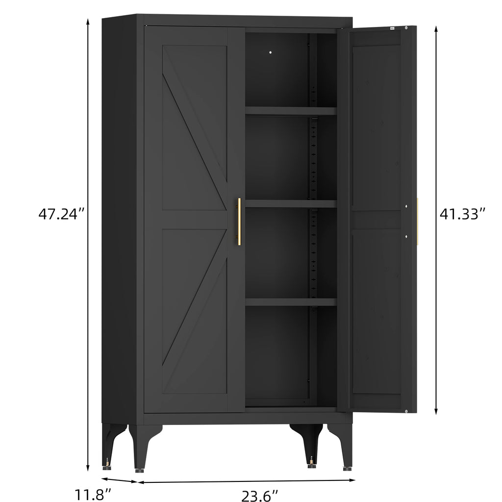 Gabinet de almacenamiento metálico de dos puertas ajustable para despensa de cocina, gabinete para el salón, comedor y oficina, negro