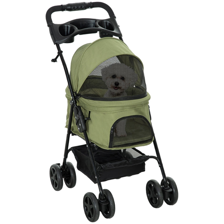 Haustier-Buggy, zusammenklappbar, 2 Sicherheitsleinen, 2 Getränkehalter, 67 x 45 x 96 cm, Grün