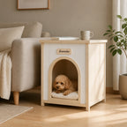 Mesa lateral para caja para perros de madera – Mueble para mascotas para el interior de la casa de madera FSC® para perros y gatos pequeños, Mesa lateral de estilo escandinavo