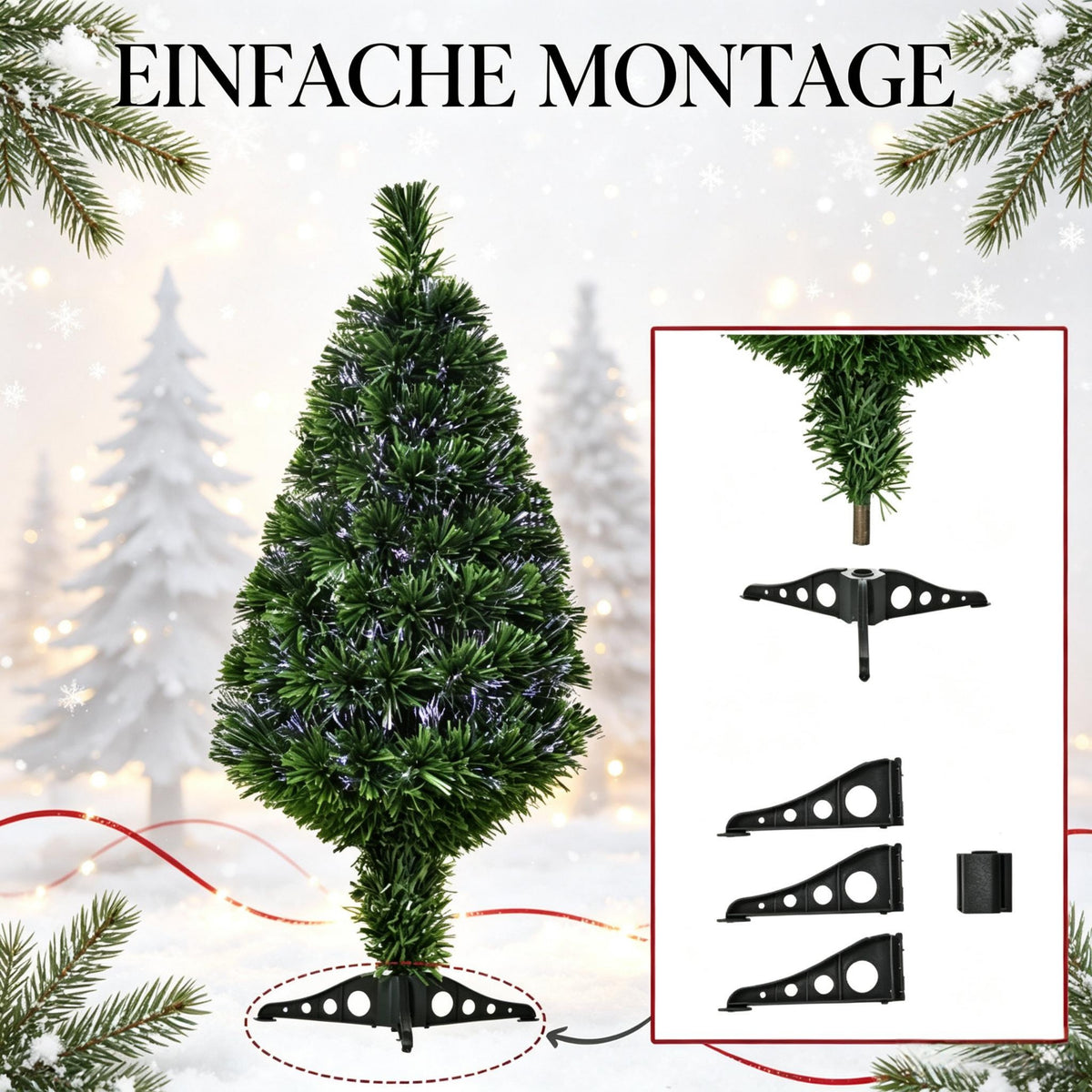 Árbol de Navidad artificial iluminado con fibra óptica multicolor, 90 ramas y pié de soporte estable, decoración navideña festiva para el interior. Decoración navideña para el hogar (solo con árbol de Navidad)
