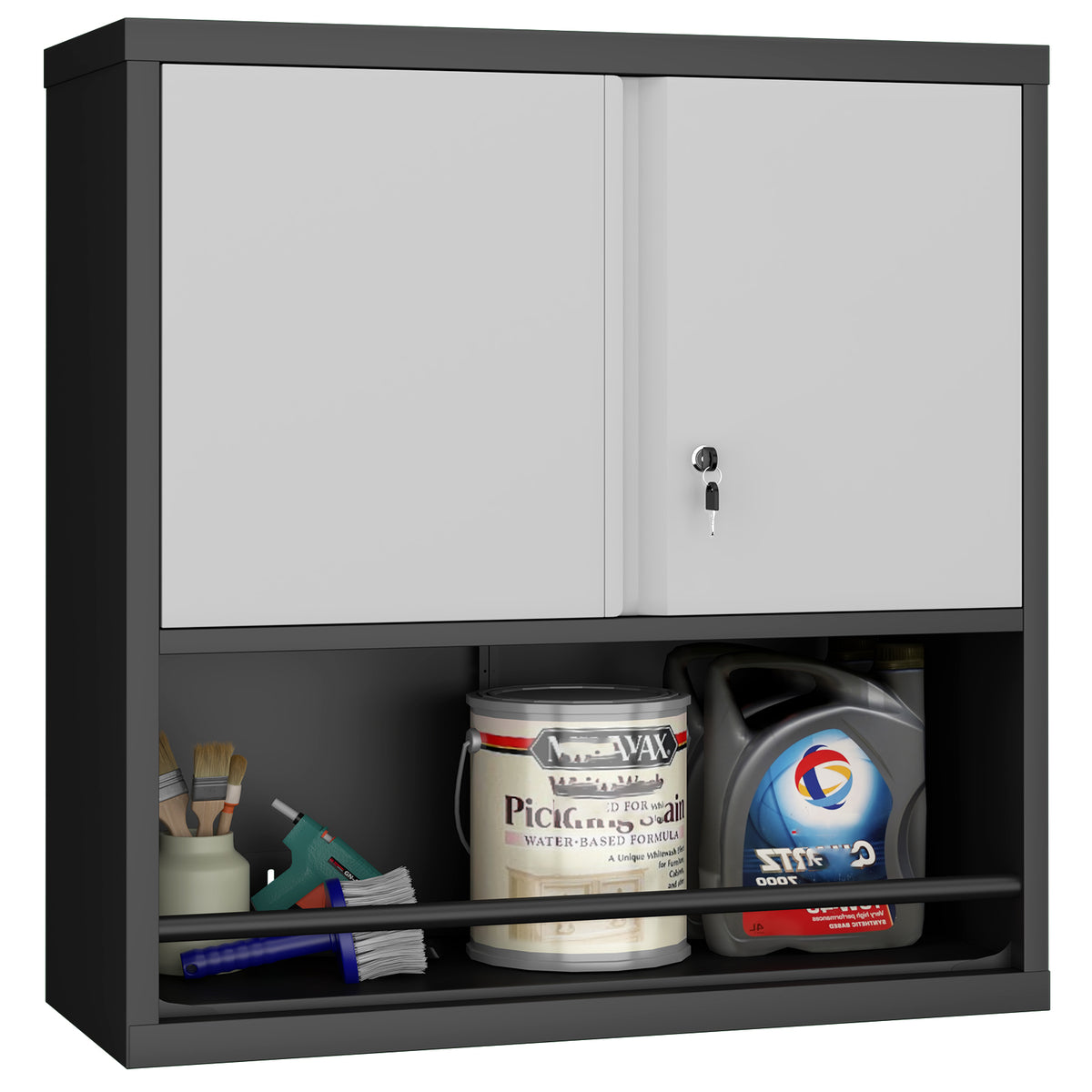 Gabinet de almacenamiento metálico alto con 2 puertas y estantes ajustables, gabinete de despensa de acero para la cocina, sala de estar, comedor, oficina doméstica
