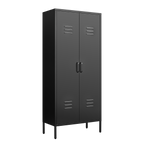 Gabinet de almacenamiento metálico alto negro con 2 puertas y estantes ajustables, gabinete multifuncional para oficina, cuarto de utilidades y garaje