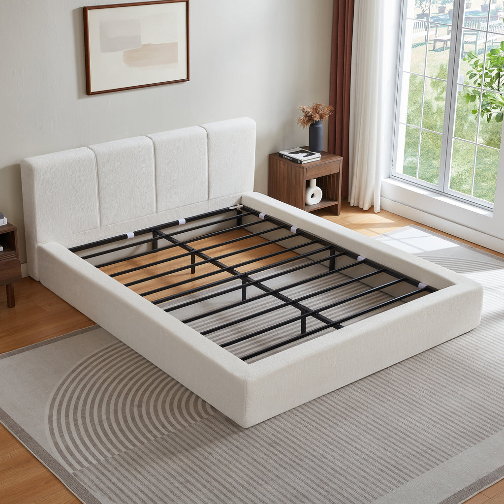 Cama de 160x200 cm con cabeza con relleno, armazón de acero reforzado, sin boxspring: montaje sencillo, alta estabilidad, no incluye colchón.