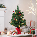 Árbol de Navidad pequeño, Mini árbol de Navidad con bayas de cardo, bolas y luces LED, decoración para mesa de color verde PVC ∅40 x 60 cm
