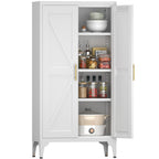 Gabinet de almacenamiento metálico de 2 puertas ajustable para despensa de la cocina, gabinete de despensa con estantes ajustables, todo de acero, para la cocina, el salón, el comedor y la oficina, blanco