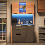 Armario alto de cocina de 100 × 40 × 180 cm, estilo betón, placa de trabajo negra, iluminación LED ajustable, toma de corriente europea, adecuado para cocinas, salones de estar, apartamentos, etc.