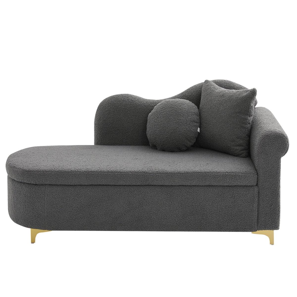 Chaiselongue multifuncional con espacio de almacenamiento, 134 cm, diseño moderno, respaldo ondulado, tela con aspecto de piel de cordero, cojines altamente densos, incluye cojín lumbar + cojín de cuello