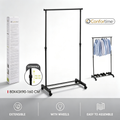 Confortime Rolling Garment Rack | Adjustable Height 90-160 cm | Black Metal