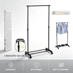 Confortime Rolling Garment Rack | Adjustable Height 90-160 cm | Black Metal