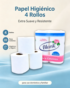 Blank Papel Higiénico 4 Rollos – Pura Celulosa, Extra Suave y Resistente