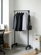 Confortime Rolling Garment Rack | Adjustable Height 90-160 cm | Black Metal