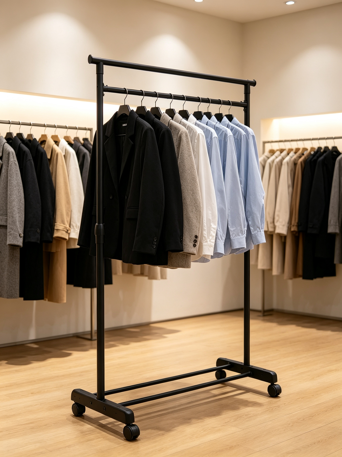 Confortime Rolling Garment Rack | Adjustable Height 90-160 cm | Black Metal