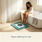 Antirutsch-Badematte | Blau-grünes Blumendesign | Weich, saugfähig und maschinenwaschbar