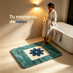 Antirutsch-Badematte | Blau-grünes Blumendesign | Weich, saugfähig und maschinenwaschbar