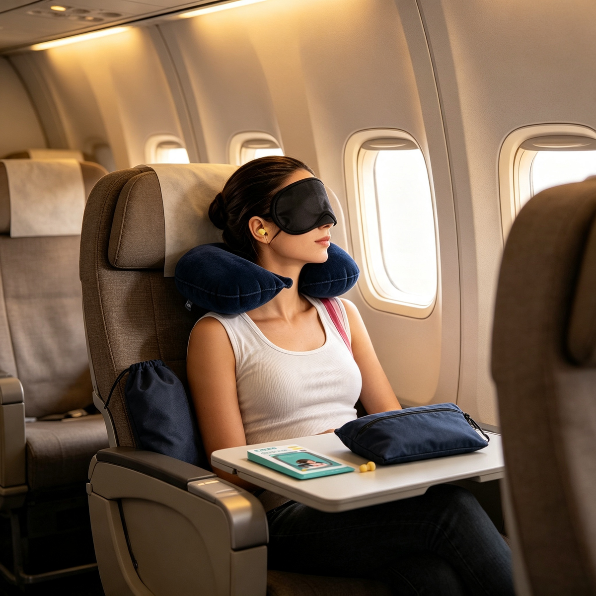 Reise-Set: Aufblasbares Nackenkissen + Schlafmaske | Entspannung in Flugzeug und Bahn