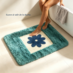 Antirutsch-Badematte | Blau-grünes Blumendesign | Weich, saugfähig und maschinenwaschbar