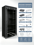 Urban Living Stoffkleiderschrank mit Rollen | 6 Regale + Kleiderstange | 100x50x170 cm | Schwarz