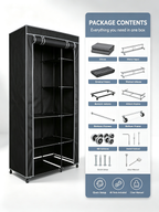 Urban Living Stoffkleiderschrank mit Rollen | 6 Regale + Kleiderstange | 100x50x170 cm | Schwarz
