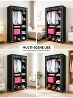 Urban Living Stoffkleiderschrank mit Rollen | 6 Regale + Kleiderstange | 100x50x170 cm | Schwarz