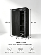 Urban Living Stoffkleiderschrank mit Rollen | 6 Regale + Kleiderstange | 100x50x170 cm | Schwarz