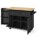 Isla de cocina con placa de trabajo plegable, equipada con 5 ruedas con cierre, armario, estante para vinos y soporte para vasos, negro, 120 x 45(70) x 89 cm