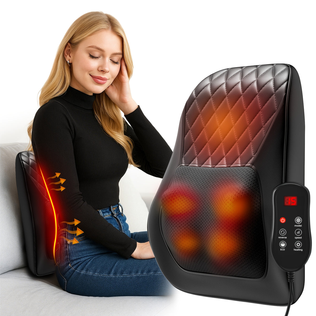 Cabezal de masaje shiatsu 3D sin cable, recargable, con calor, masajeador eléctrico portátil para el cuello, hombros y espalda, adecuado para el hogar, oficina y automóvil