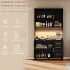 Antepecho de cocina de 183 cm, bufete, luces de decoración LED controladas por app, 2 x USB, 2 x enchufes, tableros de empotramiento ajustables, 3 cajones, mangoes de metal dorados, ideal para cocinas y comedores.