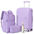 Set de equipaje ligero de 3 piezas, equipaje de mano expandible de PP de 20 pulgadas con ruedas, color lavanda