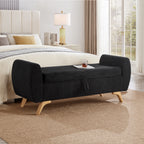 Banco de silla plegable con espacio de almacenamiento y patas de madera – 145×51×57 cm, para dormitorio, sala de estar y pasillo