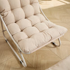 Silla de estar exterior para el patio con cojín, Silla reclinable cómoda con cojín abultado y taburete, Ideal para el salón, el dormitorio, la sala de lectura, Color de marco beige con cojín beige