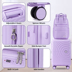 Set de equipaje ligero de 3 piezas, equipaje de mano expandible de PP de 20 pulgadas con ruedas, color lavanda