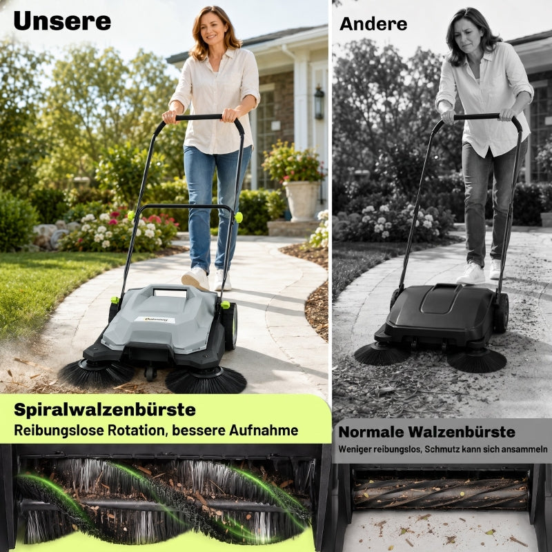 Aspiradora manual con una anchura de barrido de 68 cm, un depósito de recogida de suciedad de 24 L, mango ajustable plegable y sistema de cepillado de suelo con 3 broches