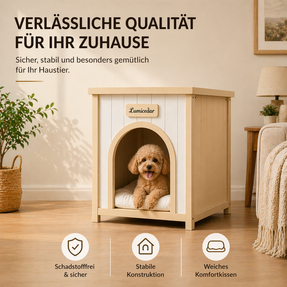 Mesa lateral para caja para perros de madera – Mueble para mascotas para el interior de la casa de madera FSC® para perros y gatos pequeños, Mesa lateral de estilo escandinavo
