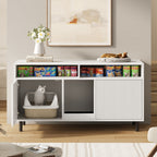 Katzentoiletten-Schrank/Katzenstreuwanne-Schrank con Alfombra de Cojín para Arena, Armario para Mascotas con Soporte, Sideboard/TV Stand para Mascotas, sin Baño para Gato, 120x50x66cm, Blanco