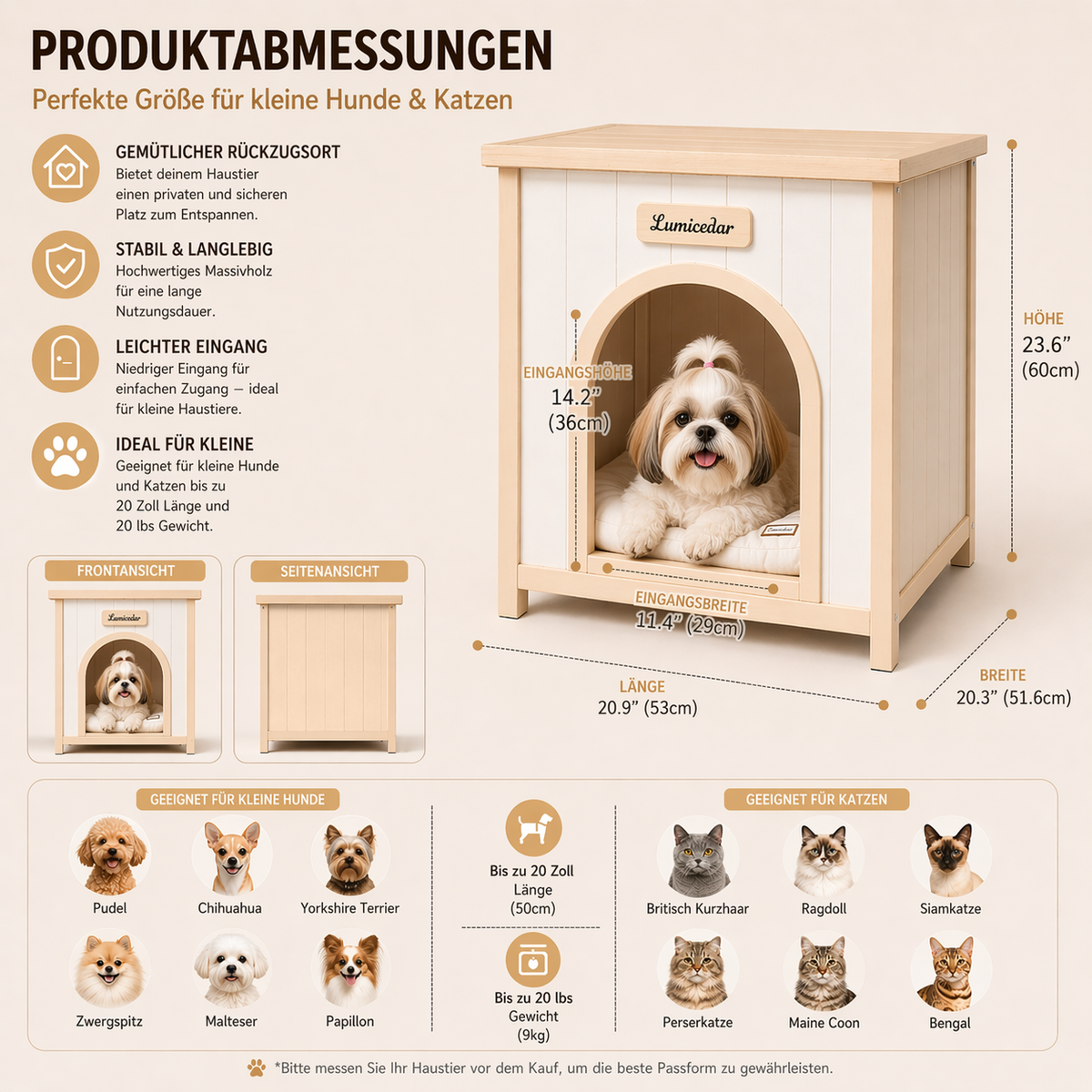 Mesa lateral para caja para perros de madera – Mueble para mascotas para el interior de la casa de madera FSC® para perros y gatos pequeños, Mesa lateral de estilo escandinavo