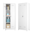 Gabinet de almacenamiento para herramientas de limpieza de 65" de color blanco con puertas con cerradura, estantes, varilla de colgado y anzuelos S