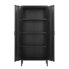 Gabinet de almacenamiento metálico alto negro con 2 puertas y estantes ajustables, gabinete multifuncional para oficina, cuarto de utilidades y garaje
