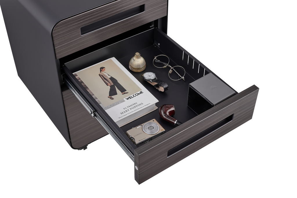 Caja de archivos móvil de 3 cajones para debajo de la mesa de oficina, negra. Almacenamiento moderno y versátil para archivos legales/cartas/A4, diseño anti-derrumbe con 5 ruedas, acero laminado frío, resistente al agua y a la humedad