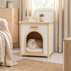 Mesa lateral para caja para perros de madera – Mueble para mascotas para el interior de la casa de madera FSC® para perros y gatos pequeños, Mesa lateral de estilo escandinavo