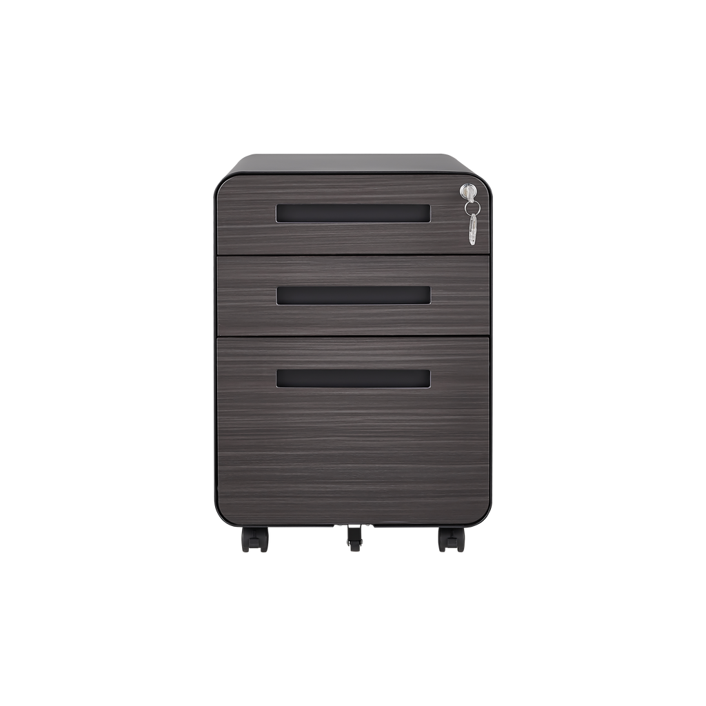 Caja de archivos móvil de 3 cajones para debajo de la mesa de oficina, negra. Almacenamiento moderno y versátil para archivos legales/cartas/A4, diseño anti-derrumbe con 5 ruedas, acero laminado frío, resistente al agua y a la humedad
