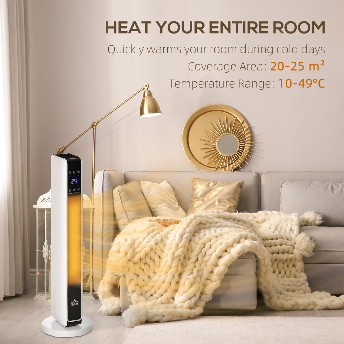 Heizlüfter eléctrico de 2200W con control remoto y temporizador de 8 horas, de ABS y PA, blanco y negro, compacto de 21x21x73 cm para calor eficiente
