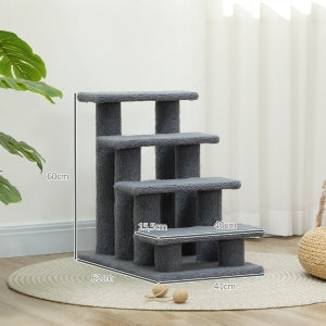 Escalera para mascotas, escalera para gatos, escalera para perros, 4 escalones, color gris, 63,5x43x60cm, ideal para gatos y perros, perfecta para ancianos y mascotas pequeñas