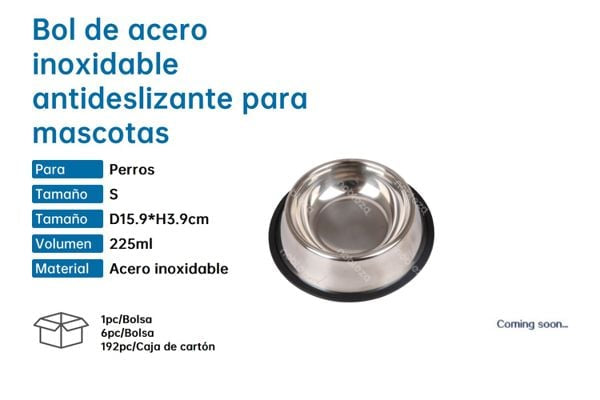 Bol Acero Inoxidable Antideslizante Mascotas S 225ml