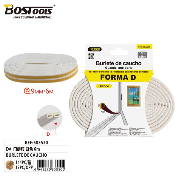 Burlete de Caucho Forma D Blanco 6m