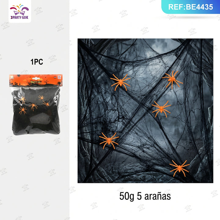 Red de Araña Negra 50g con 5 Arañas