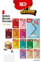 5 Sobres Borde Dorado 90x140 110gr